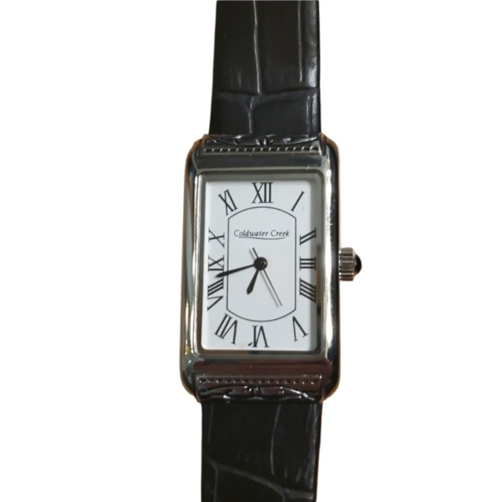 Coldwater Creek Womans Rectangular Watch With‎ Brown Leather Croc Band